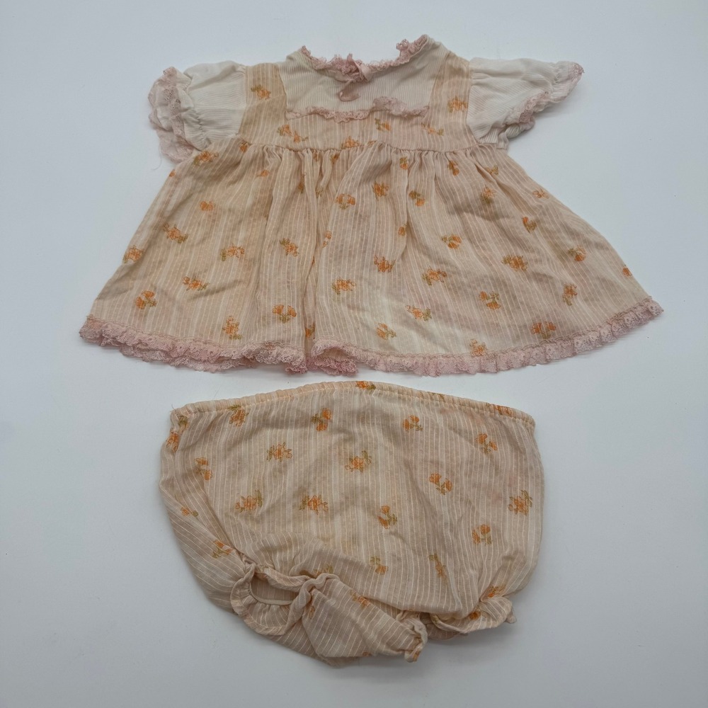 Orange Floral Lace Top & Bloomer Set Baby Girls Approx US 18 Months
